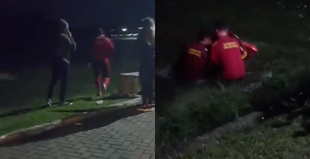 VÍDEO: Bombeiros saltam em lago municipal e salvam jovem de afogamento em Irani